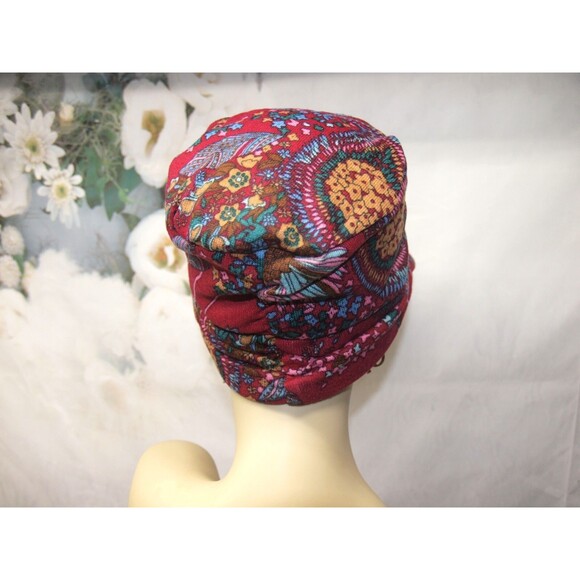 Women's Retro Style Flower Print Newsboy Hat Ruche Sun Lightweight Red NEW - Picture 3 of 3